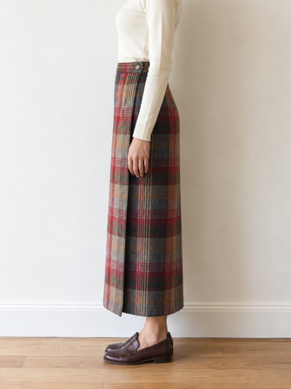 Vintage Talbots Plaid Worsted Wool Wrap Maxi Skirt Sz. 4P Academia - Picture 2 of 10